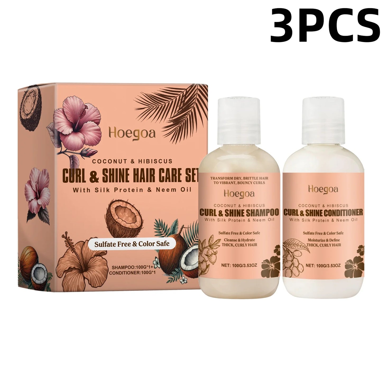 HOEGOA Coconut Hair Care Set Hydrating Shampoo Conditioner and Repair Treatment