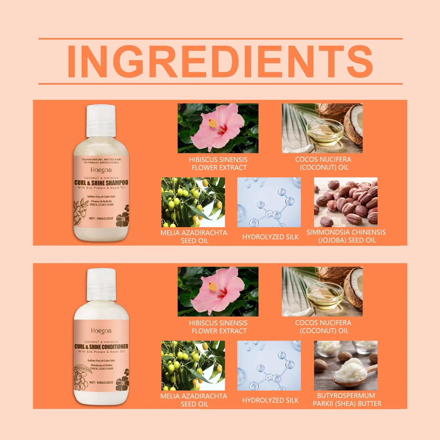 HOEGOA Coconut Hair Care Set Hydrating Shampoo Conditioner and Repair Treatment