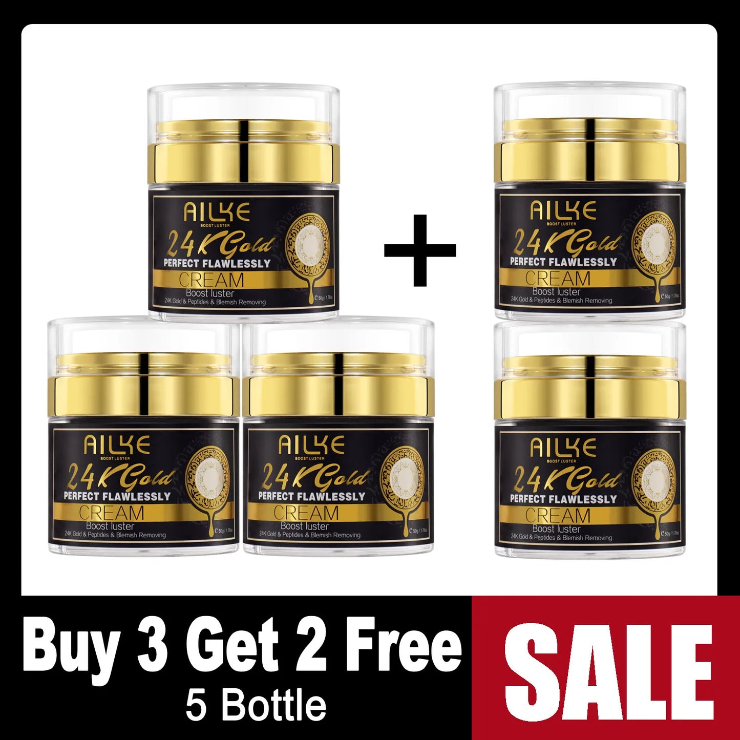 AILKE 24k Gold Flawlessly Whitening Skin Care Set For All Skin Type, Moisturizer, Reduce Black Spots, Smoothing, Brightening