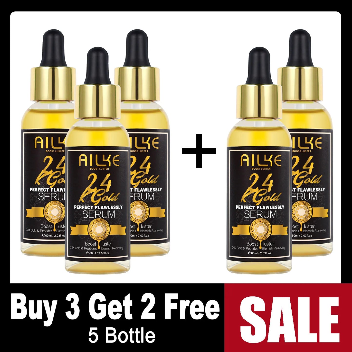 AILKE 24k Gold Flawlessly Whitening Skin Care Set For All Skin Type, Moisturizer, Reduce Black Spots, Smoothing, Brightening