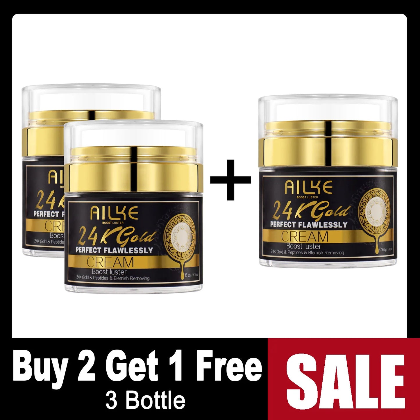 AILKE 24k Gold Flawlessly Whitening Skin Care Set For All Skin Type, Moisturizer, Reduce Black Spots, Smoothing, Brightening