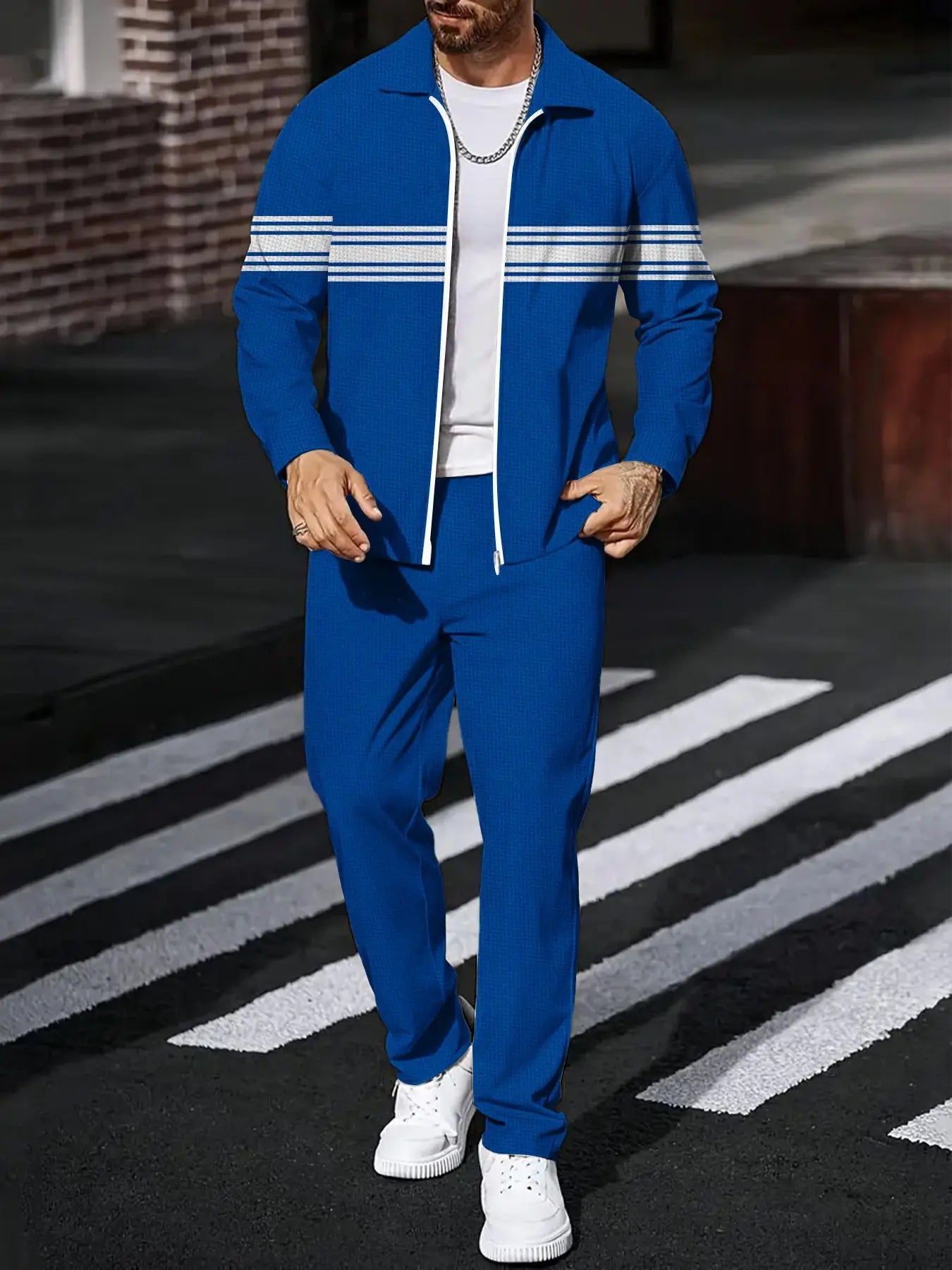 NONECN Men's Two-Piece Polyester Sports Set With Long Sleeve Top And Pants