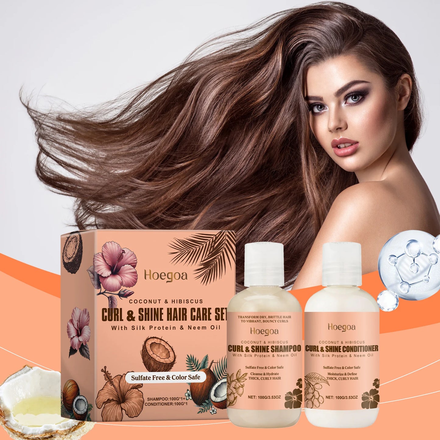 HOEGOA Coconut Hair Care Set Hydrating Shampoo Conditioner and Repair Treatment