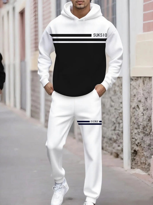 Men's European American Sportswear 2 Piece Knit Long Sleeve Top And Pants Set